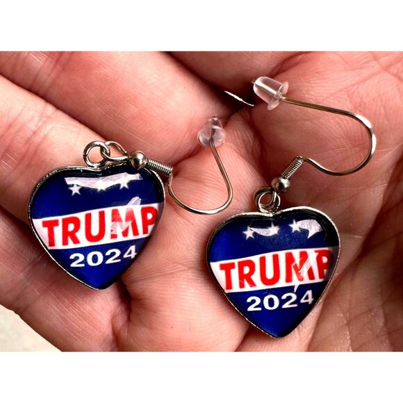 Trump 2024 MAGA Earrings Patriotic New Heart Shaped Dangle Hooks Electi… - Picture 5 of 12